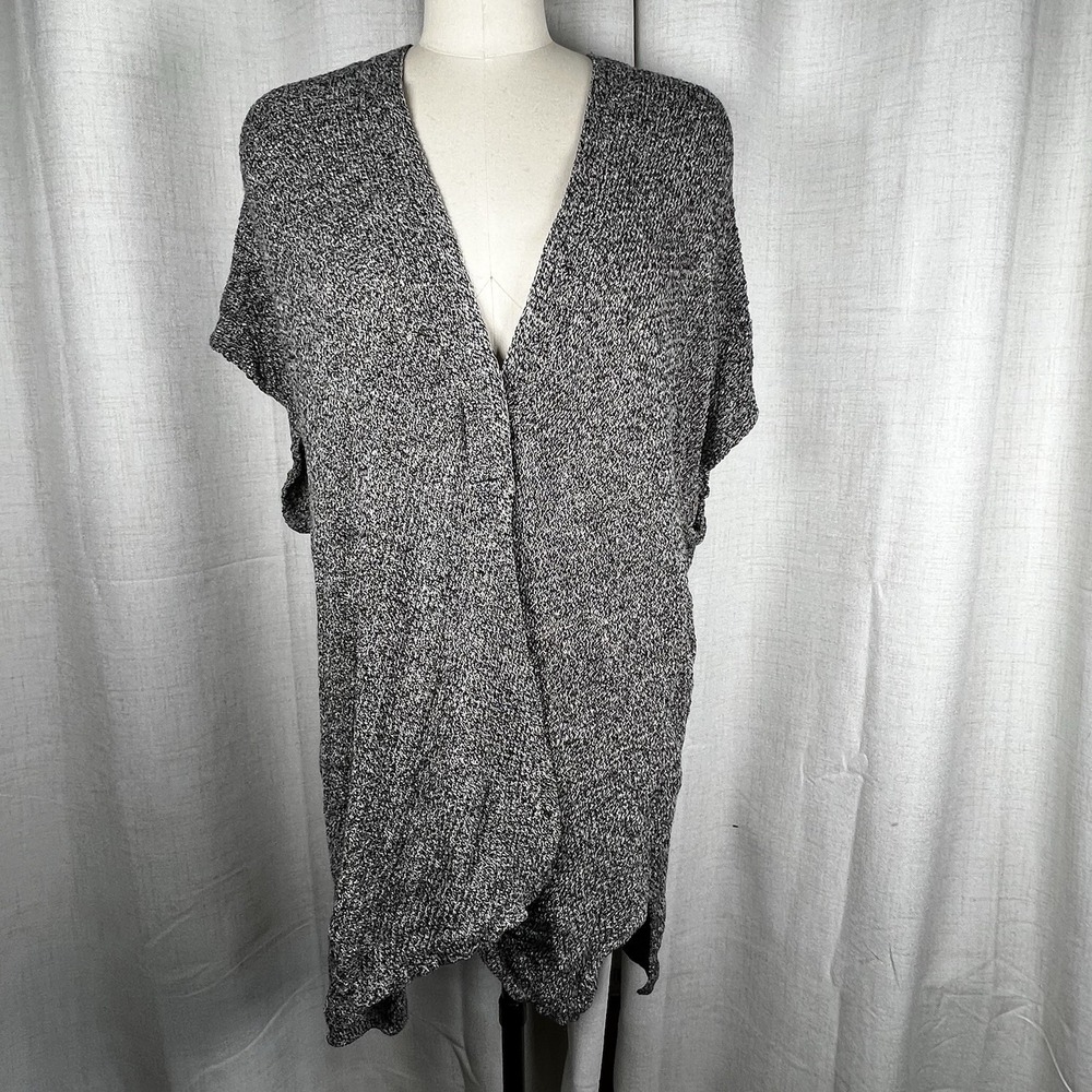 Eileen Fisher Womens Medium Duster Cardigan Gray Sleeveless Midi Long Linen/Wool